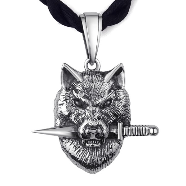 990 Pure Silver Wolf Head Totem Pendant